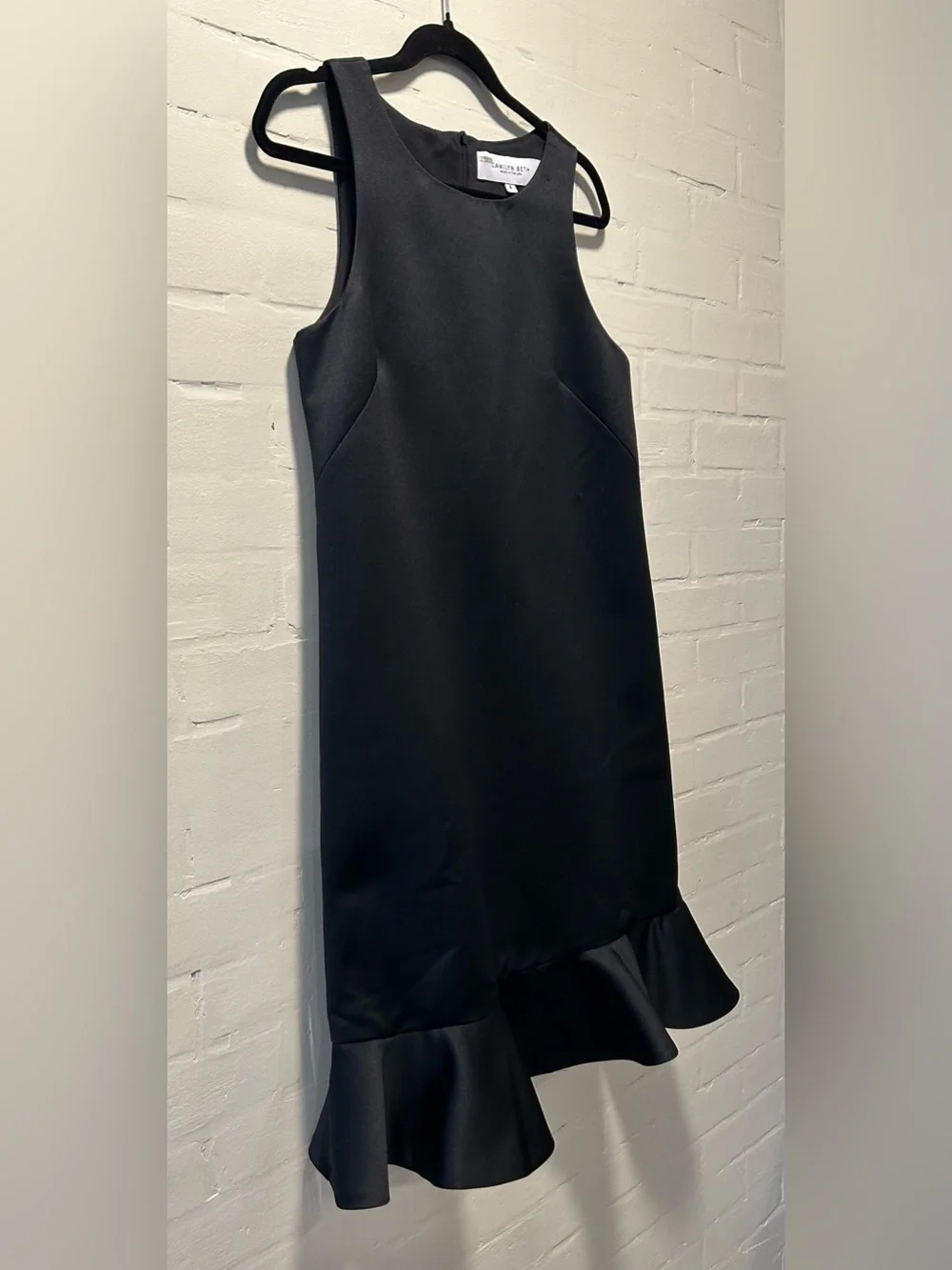 Camilyn Beth Sasha Black Satin Ruffle Flounce Hem Mini Dress Size 6 - Picture 6 of 9